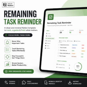 Remaining Task Reminder — Minimal Notion Productivity Template